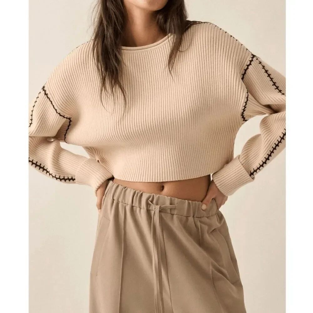 Promesa Stitch Perfect Cropped Blanket Stitch Sweater